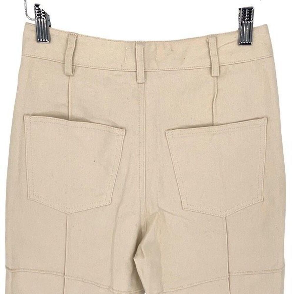 Isalis High Rise Cotton Twill Khaki Pants Block Stitching Pockets Ivory Size Sma — image 4 of 8